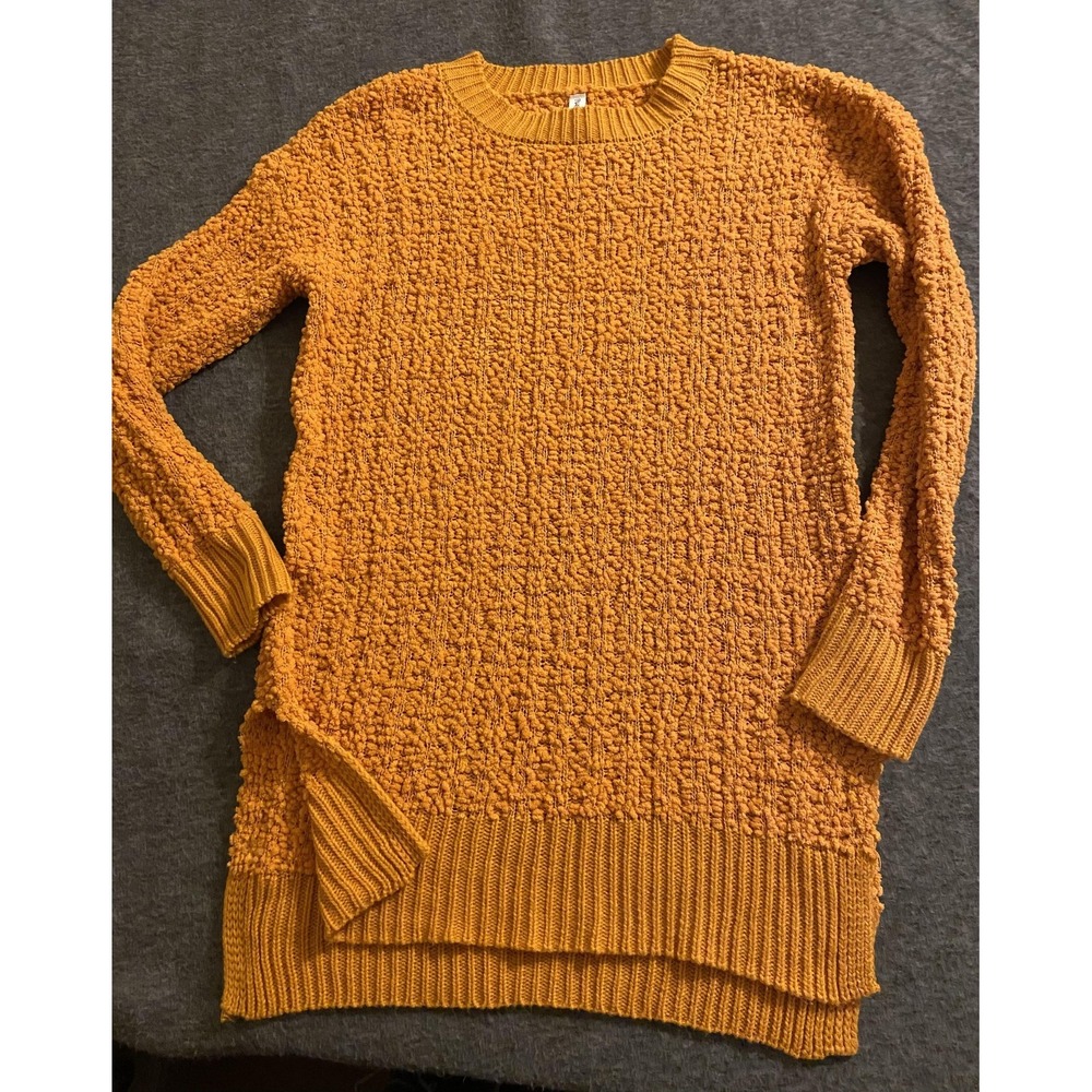 Zenana Premium Sweater Womens Small Mustard Popcorn Knit High Low Tunic Top